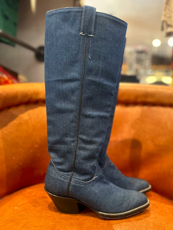 Custom Denim Boots, Leather Lined, ~6