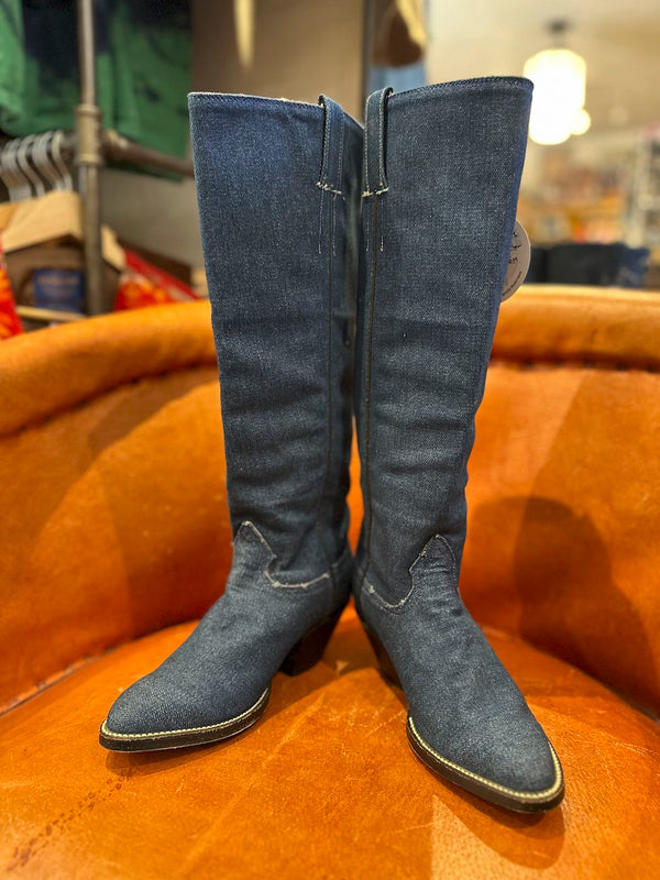 Custom Denim Boots, Leather Lined, ~6