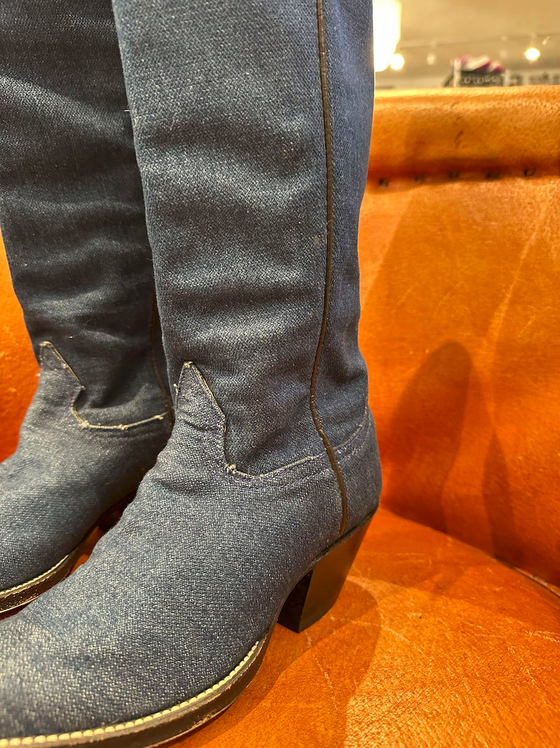 Custom Denim Boots, Leather Lined, ~6