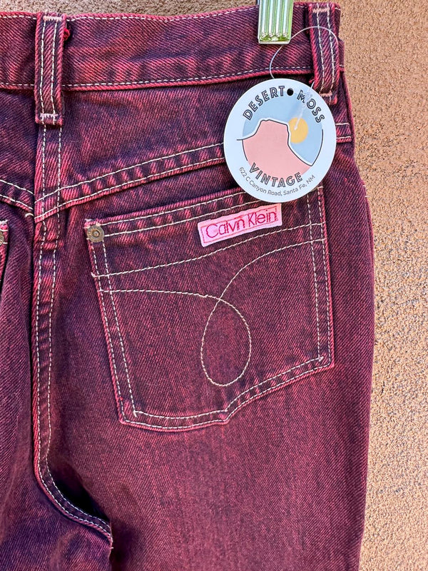 1980's Calvin Klein Burgundy Denim Jeans, 6, w: 24