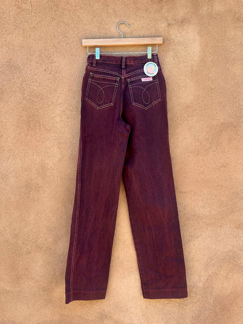 1980's Calvin Klein Burgundy Denim Jeans, 6, w: 24