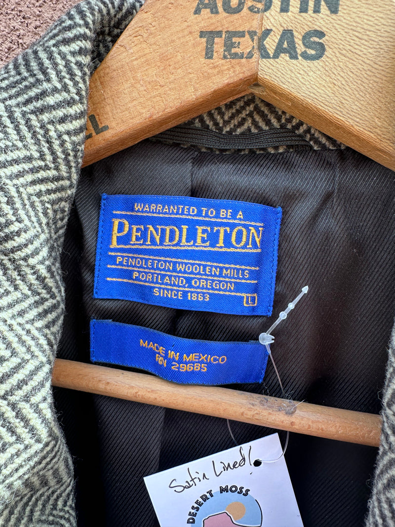 Gray & Black Herringbone Pendleton Car Coat - 100% Wool