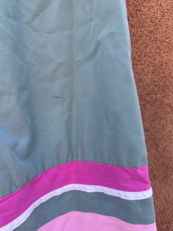 1980's Sage Green Dress with Pink Trim