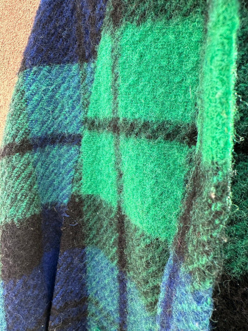 Mod Wool Plaid Mod Cape with Pockets - Blue & Green