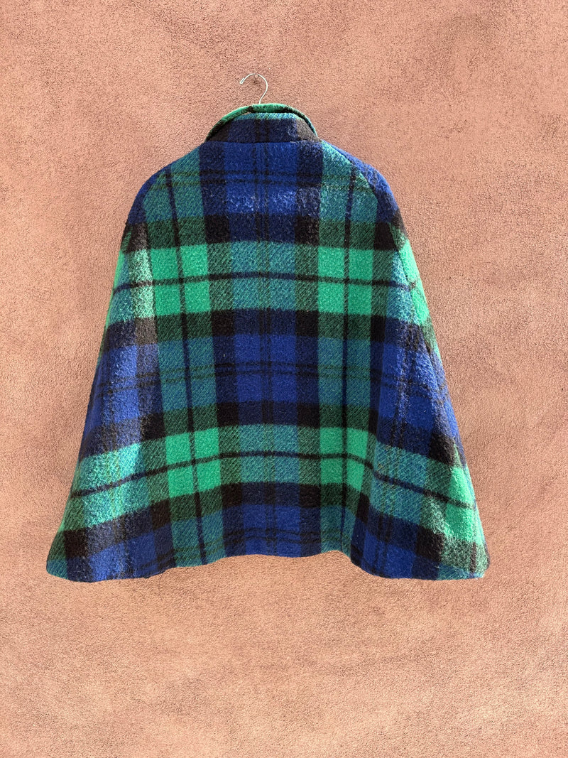 Mod Wool Plaid Mod Cape with Pockets - Blue & Green