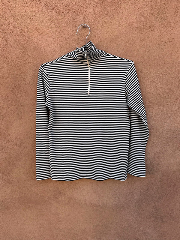 Striped Henley Zip Mock Turtleneck Blouse