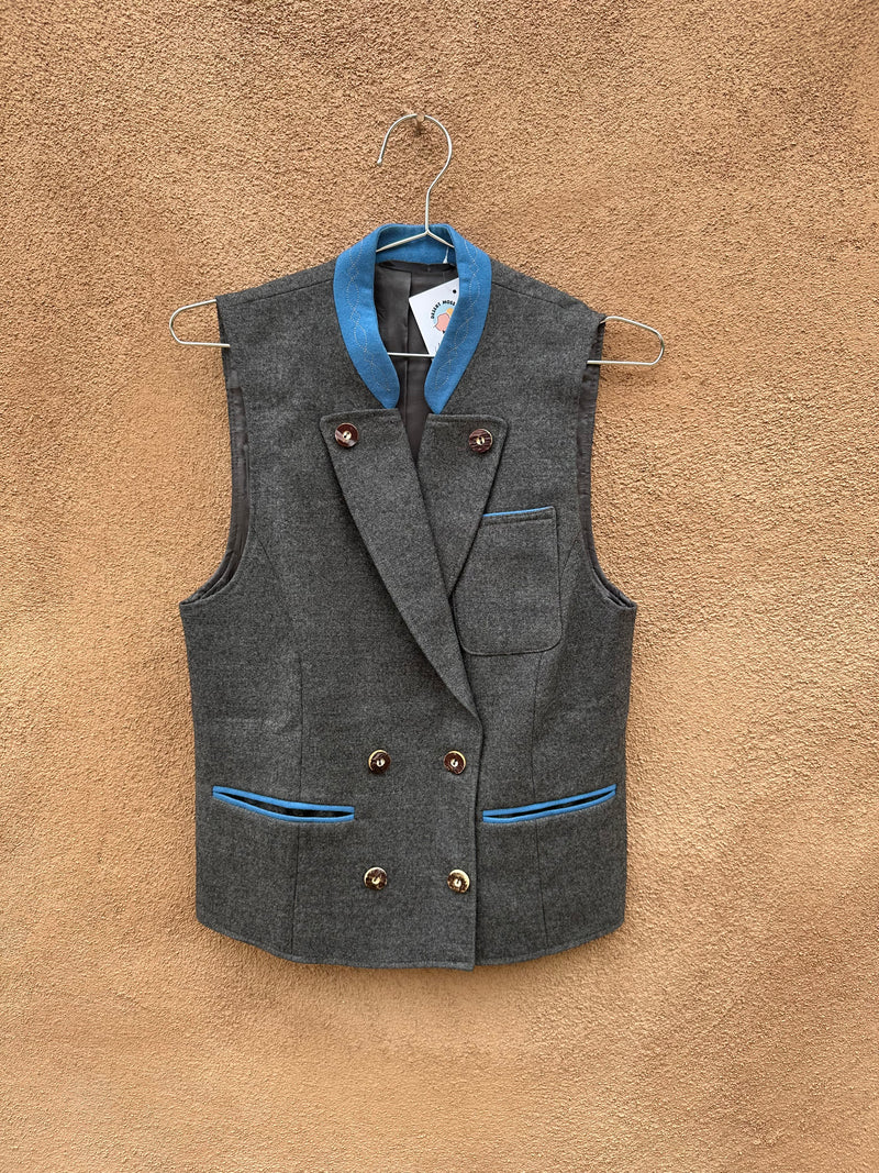 Wool Vest with Antler Buttons and Blue Collar