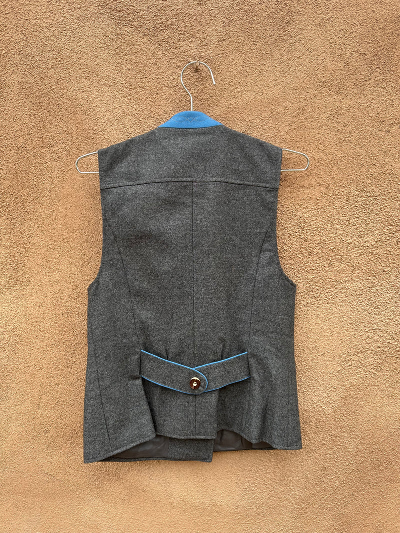 Wool Vest with Antler Buttons and Blue Collar