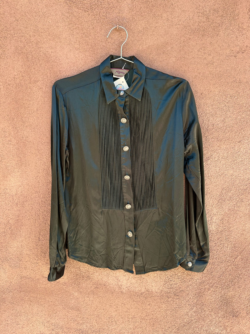 Roper Dark Green Satin Tux Style Western Blouse