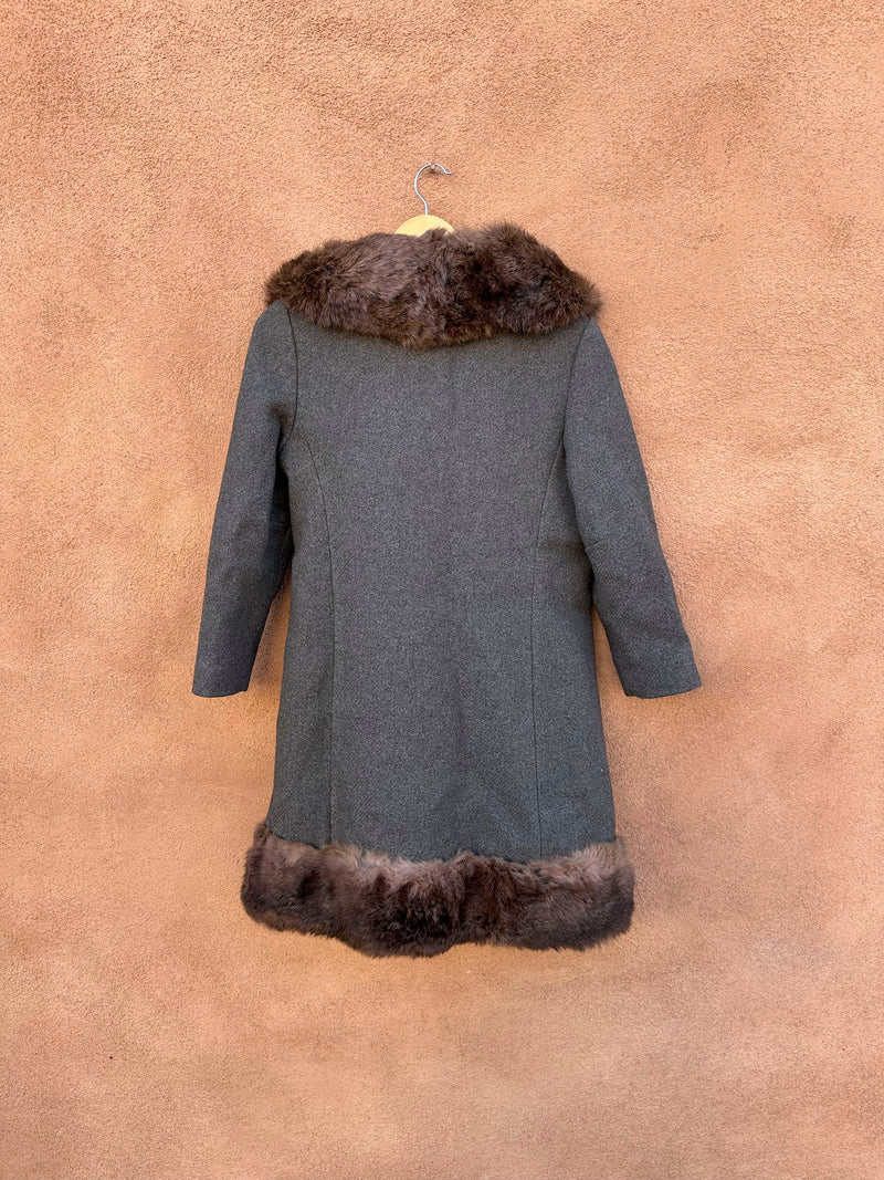 1960's Gray Wool & Rabbit Fur Belted Coat