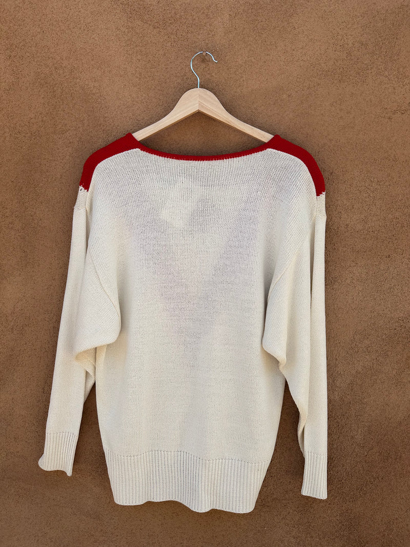 Red and Cream V-neck Sweater