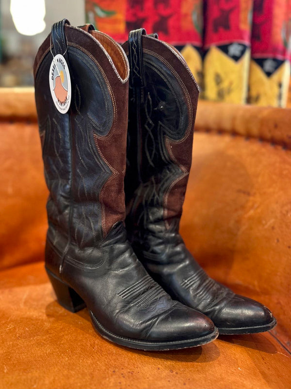 Suede & Brown Leather Dan Post Boots, 7A, Made in Spain