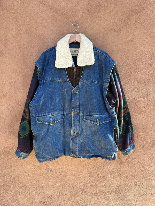 Denim & Tapestry Southwest Style Jacket with Faux Shearling Collar