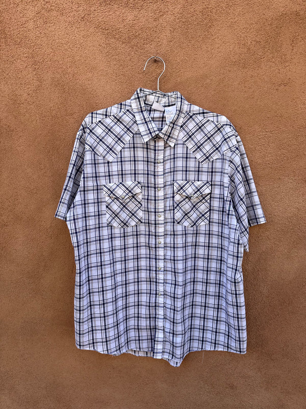 White with Blue and Tan Express Riders Pearl Snap Shirt