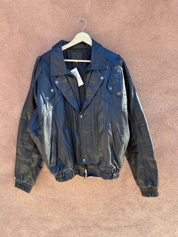 1980's Style Black Leather New Wave Jacket - as is, needs zip