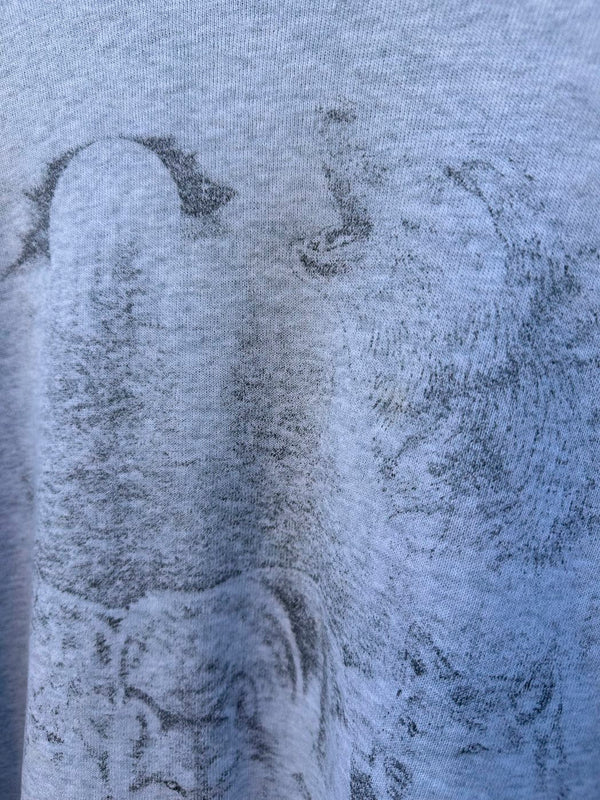 Faded Gray Howling Wolf/Wolves 90's Sweatshirt - as is