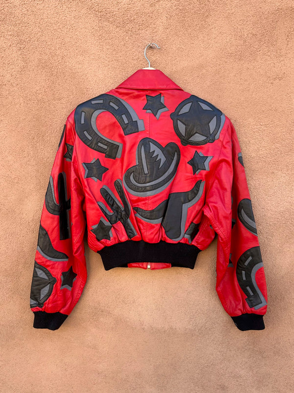 80's Michael Hoban North Beach Western Themed Cropped Bomber - as is