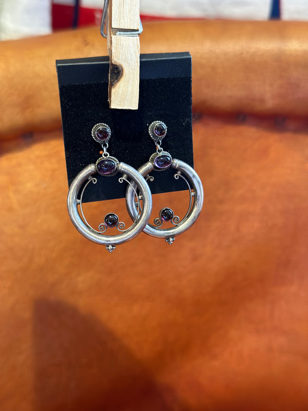 Silver 925, Amethyst and Garnet Earrings