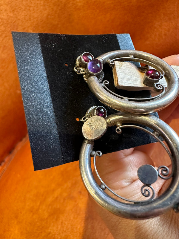 Silver 925, Amethyst and Garnet Earrings