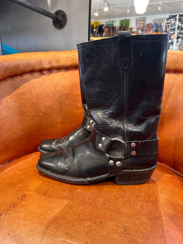 1970's Black Leather Harness Boots, 8.5D