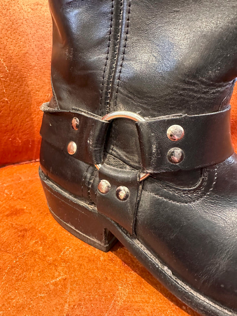 1970's Black Leather Harness Boots, 8.5D