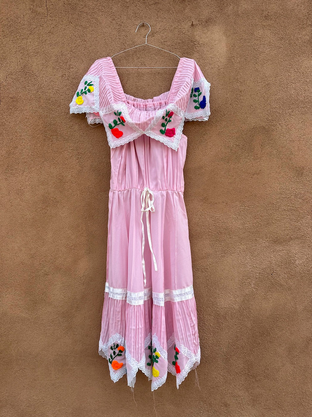 pink mexican dresses Embroidered Mexican Dress