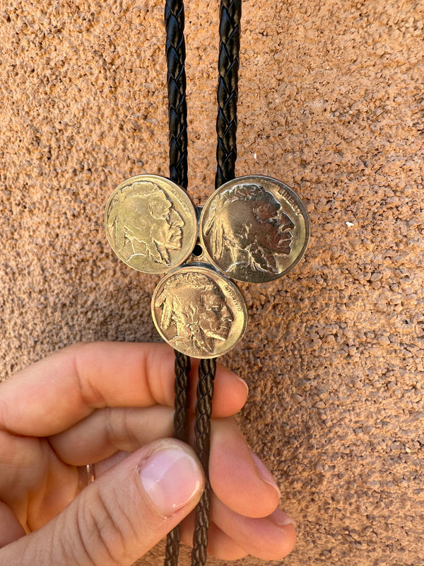 Betty Yellowhorse Buffalo Nickel Heads Bolo Tie