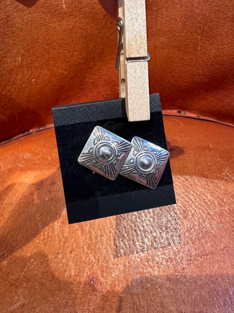 Sterling Silver Square Conchos Earrings