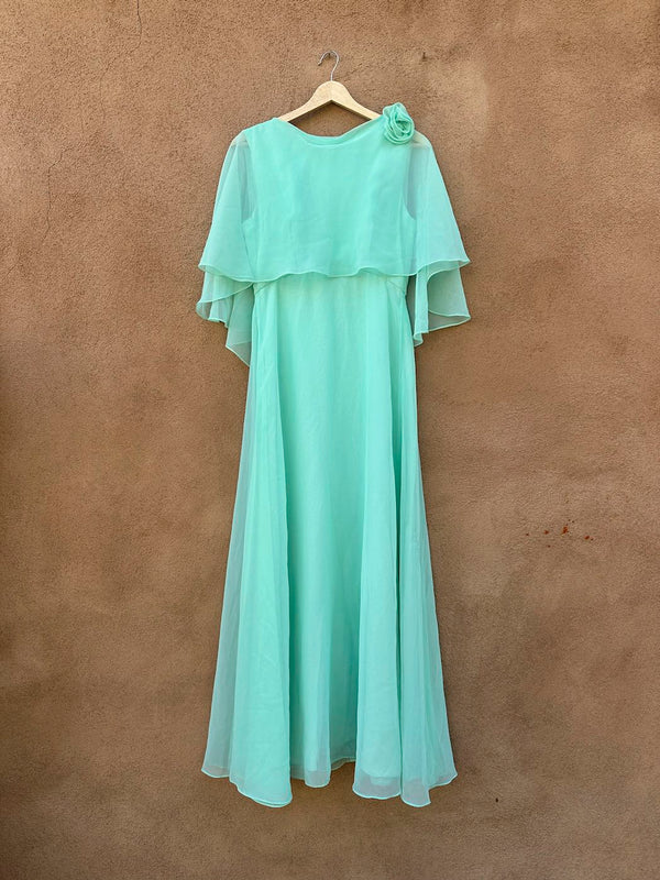 Green Chiffon 1960's Dress with Chiffon Flower