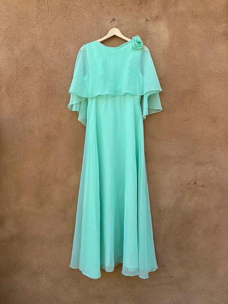 Green Chiffon 1960's Dress with Chiffon Flower