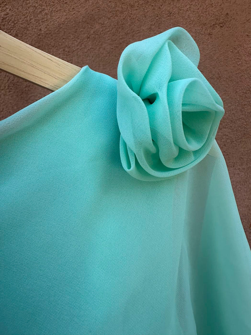 Green Chiffon 1960's Dress with Chiffon Flower