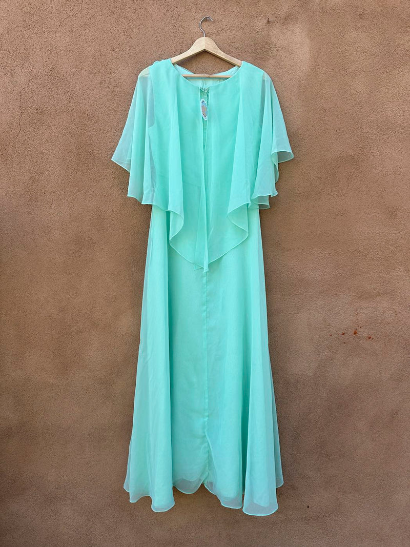 Green Chiffon 1960's Dress with Chiffon Flower