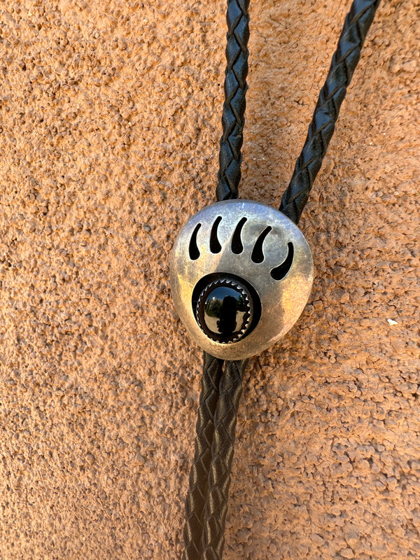 Onyx and Silver Bear Claw Bolo Tie