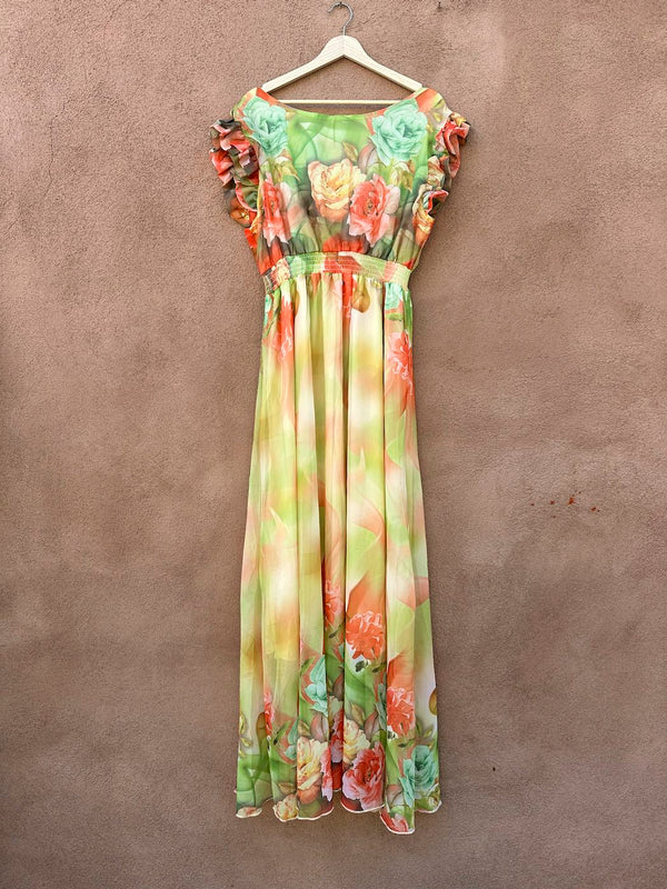 Floral Voile Dress with Built in Slip - Low back