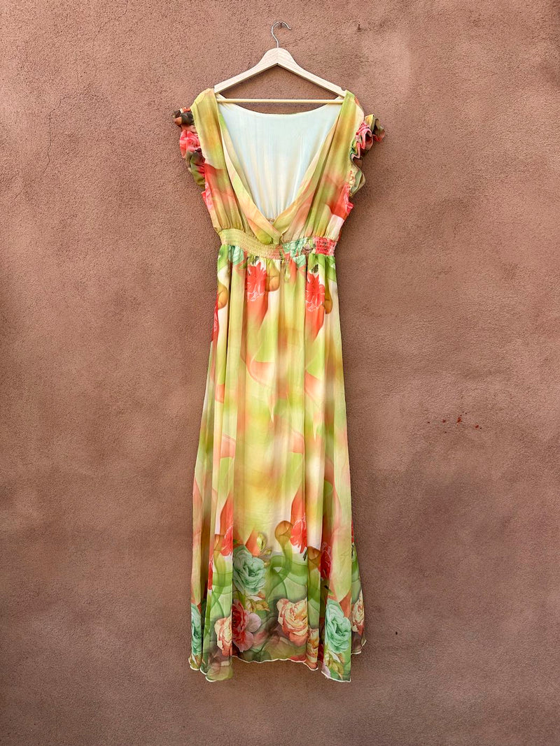 Floral Voile Dress with Built in Slip - Low back
