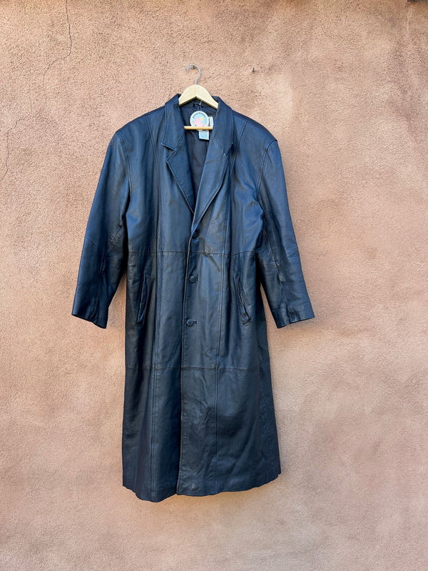 Black Leather City Streets Trench Coat