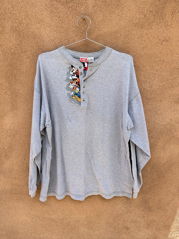 Mickey, Inc Embroidered Long Sleeve Henley