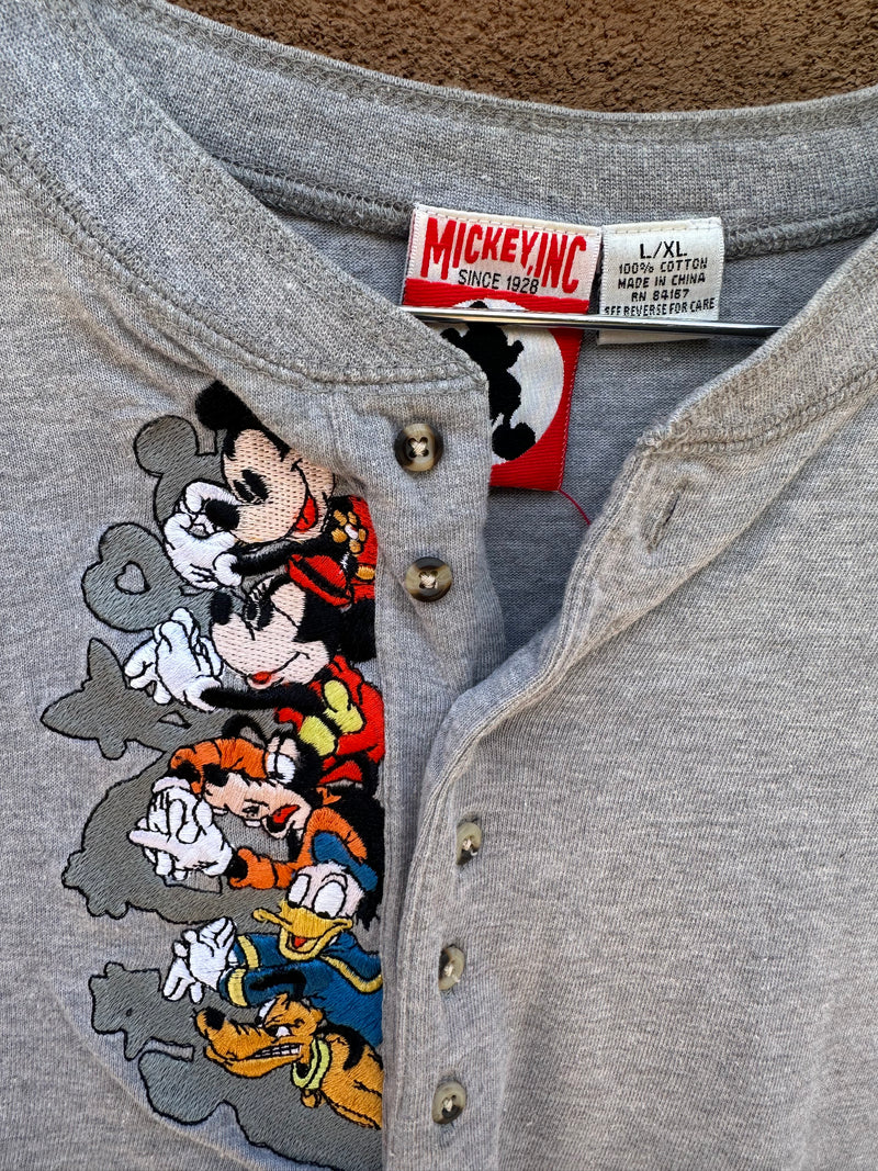 Mickey, Inc Embroidered Long Sleeve Henley