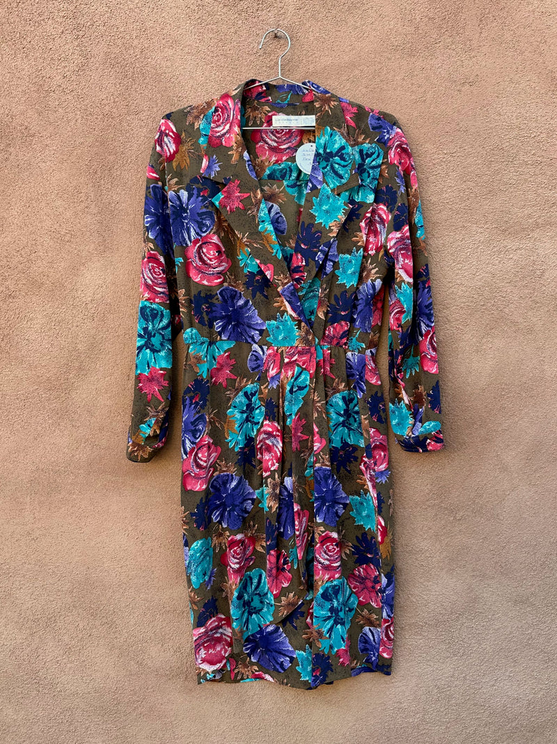 Vintage Liz Claiborne Size 14 Silk Floral Dress DESERT MOSS VINTAGE Vintage Liz Claiborne Size 14 Silk Floral Dress DESERT MOSS VINTAGE