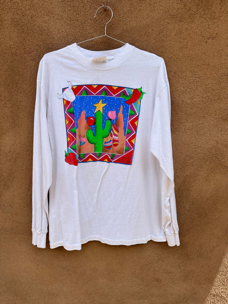 Long Sleeve Southwest Christmas Tee with Saguaro Cactus