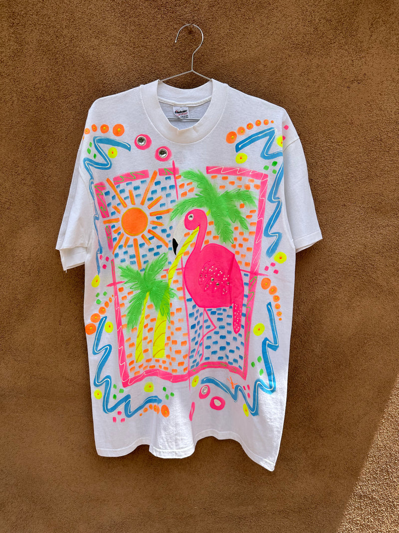 Hand Painted Neon Flamingo Tee