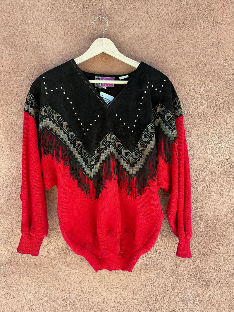 Cameo Rose Western Sweater with Suede & Fringe - as is (pilling)