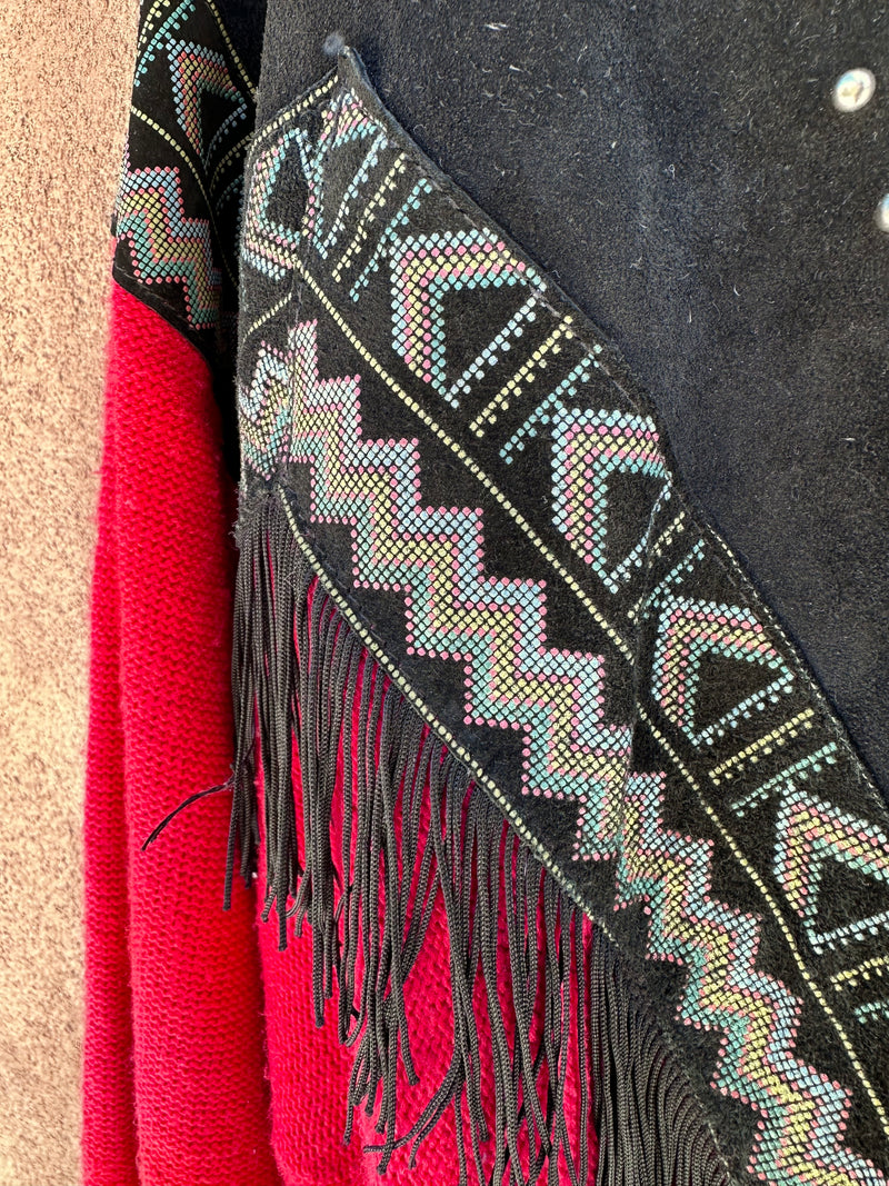 Cameo Rose Western Sweater with Suede & Fringe - as is (pilling)
