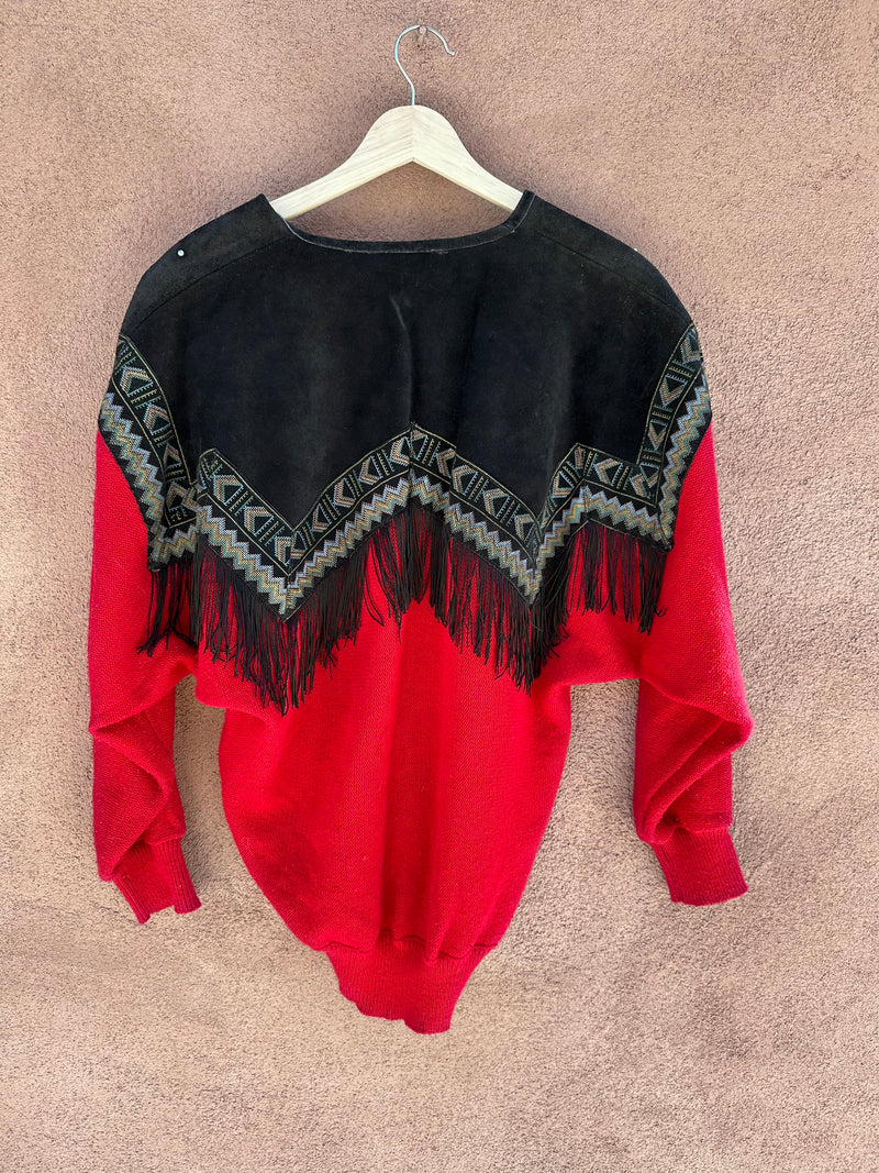 Cameo Rose Western Sweater with Suede & Fringe - as is (pilling)