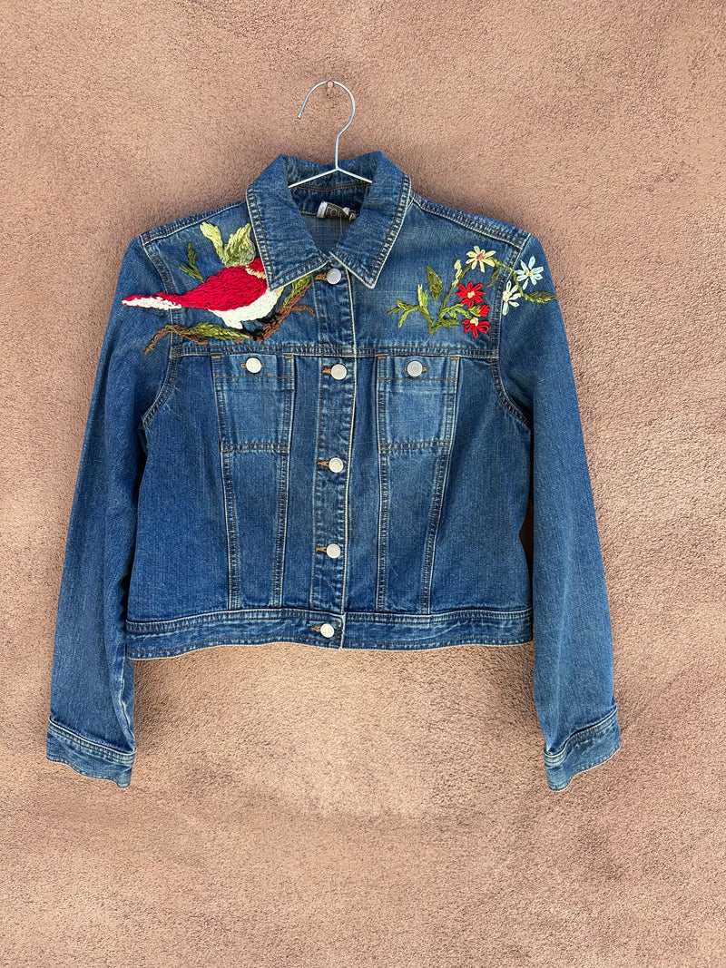 Bird Embroidery with Flowers on Ann Taylor Loft Denim Jacket