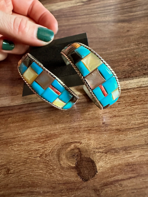 Multi Stone Southwest Hoop Earrings