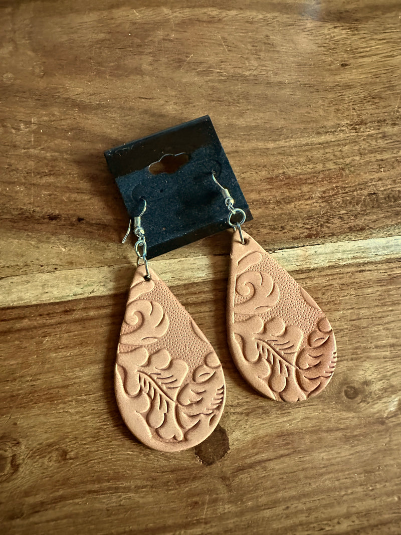 Tooled Leather Teardrop Earrings