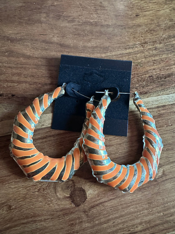 Large Orange Stripe Hoop Earrings