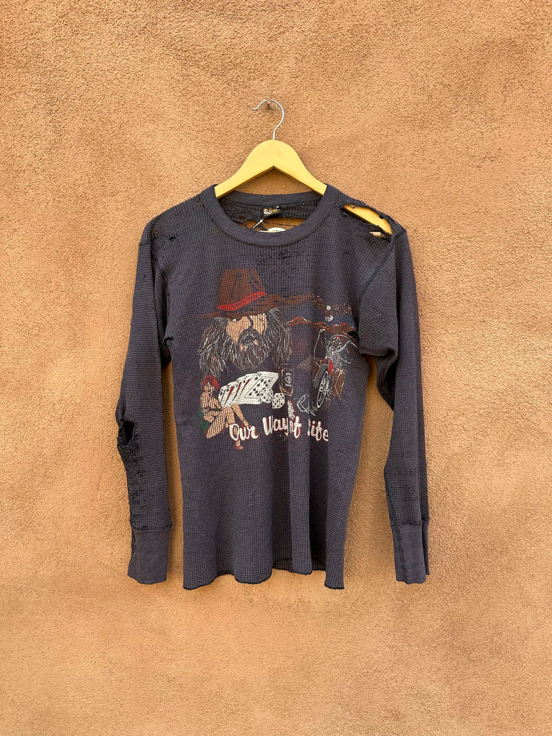 Early 80's Thrashed Harley Davidson Waffle Knit Thermal - Our Way of Life