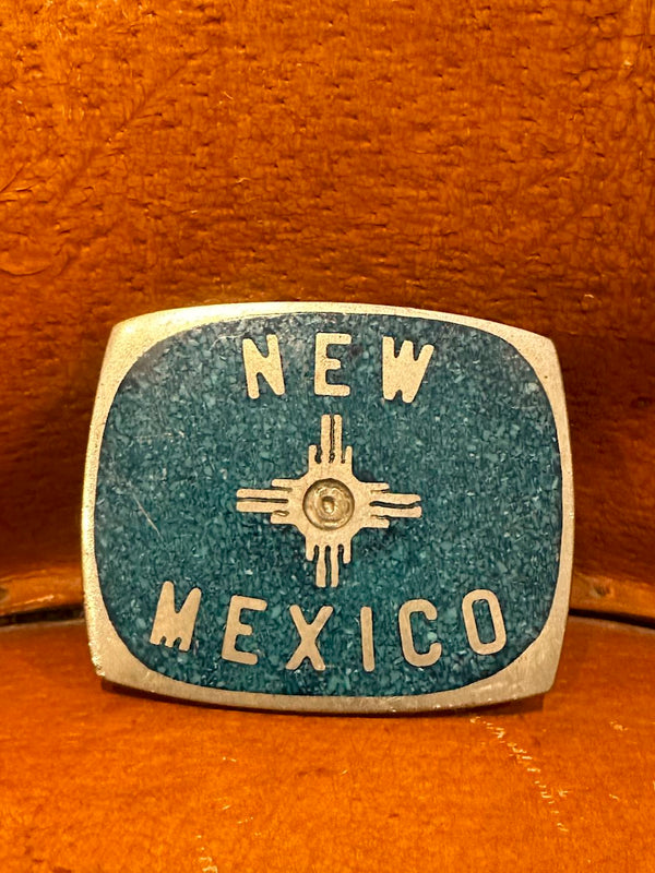 1960's New Mexico Belt Buckle with Turquoise Flake